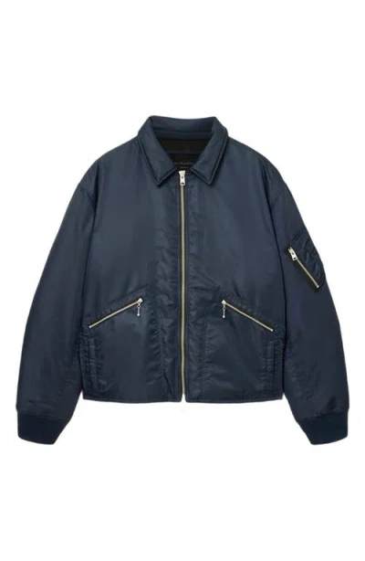 Allsaints Mens Fallon Oversized Shell Bomber Jacket Moonlit Blue