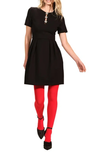 Isaac Mizrahi New York Rhinestone Star Ponte Minidress In Black