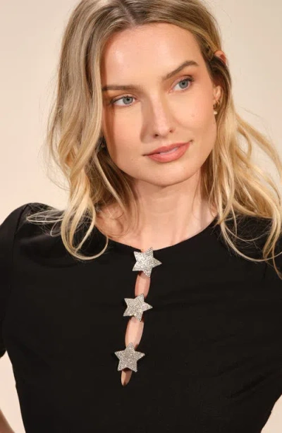 Isaac Mizrahi New York Rhinestone Star Ponte Minidress In Black