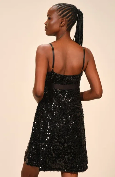 Isaac Mizrahi New York Sequin Tie Waist A-line Minidress In Black