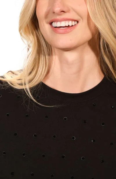 Isaac Mizrahi New York Rhinestone Stretch Cotton T-shirt In Black