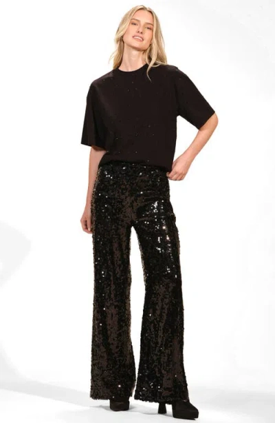 Isaac Mizrahi New York Rhinestone Stretch Cotton T-shirt In Black