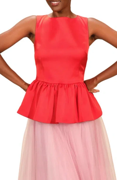 Isaac Mizrahi New York Satin Peplum Top In Pink