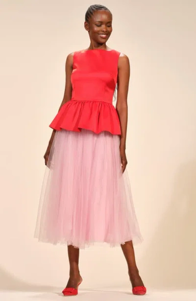 Isaac Mizrahi New York Satin Peplum Top In Pink