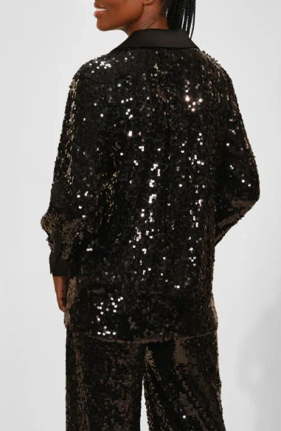 Isaac Mizrahi New York Sequin Notch Lapel Blazer In Black