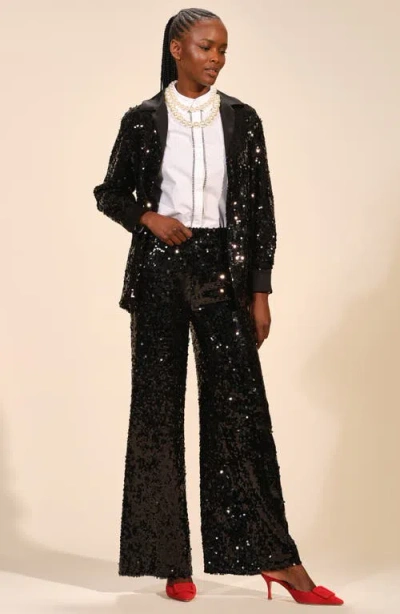 Isaac Mizrahi New York Sequin Notch Lapel Blazer In Black