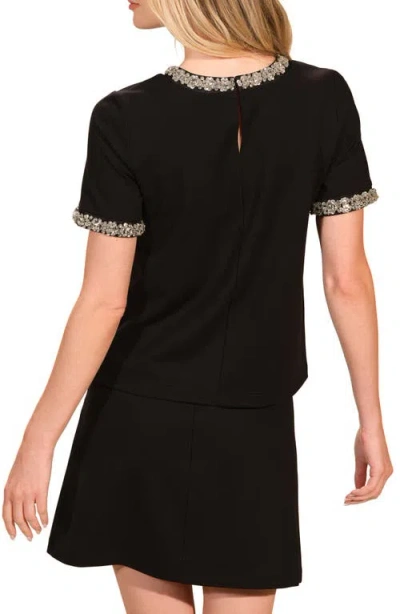 Isaac Mizrahi New York Embellished Jewel Neck Ponte T-shirt In Black