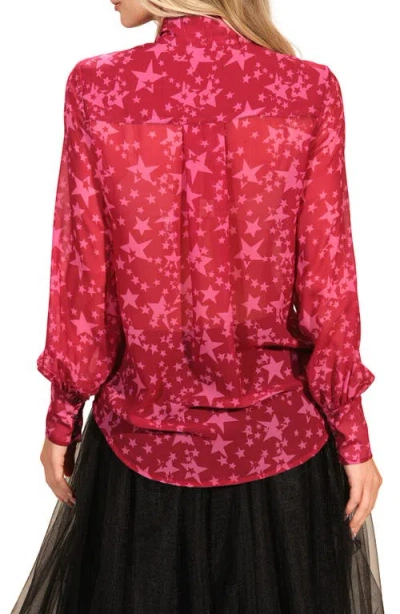 Isaac Mizrahi New York Tie Neck Button-up Shirt In Red