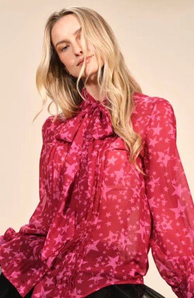 Isaac Mizrahi New York Tie Neck Button-up Shirt In Red