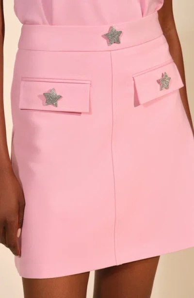 Isaac Mizrahi New York Star Embellished Ponte Miniskirt In Pink