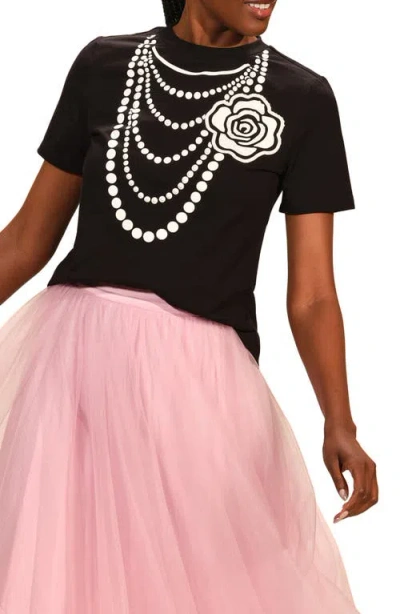 Isaac Mizrahi New York Trompe L'oeil Necklace Graphic T-shirt In Black