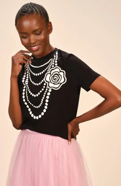 Isaac Mizrahi New York Trompe L'oeil Necklace Graphic T-shirt In Black