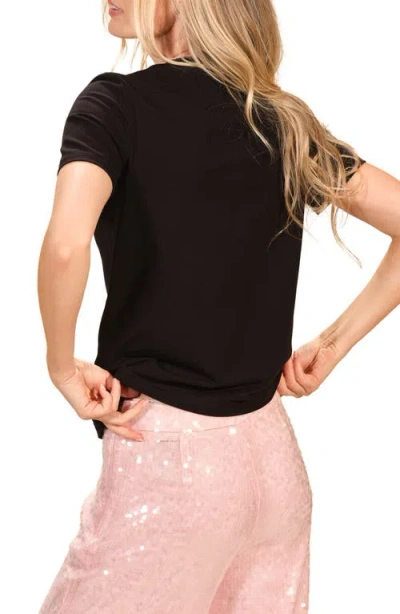 Isaac Mizrahi New York Exuberant Rhinestone Stretch Cotton T-shirt In Black