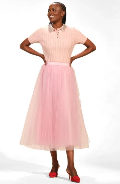 Isaac Mizrahi New York Tulle Maxi Skirt In Pink
