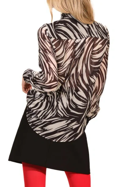 Isaac Mizrahi New York Tie Neck Button-up Shirt In Brown