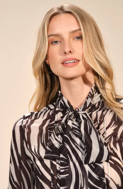 Isaac Mizrahi New York Tie Neck Button-up Shirt In Brown