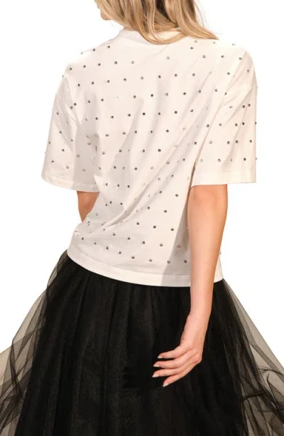 Isaac Mizrahi New York Rhinestone Stretch Cotton T-shirt In Neutral