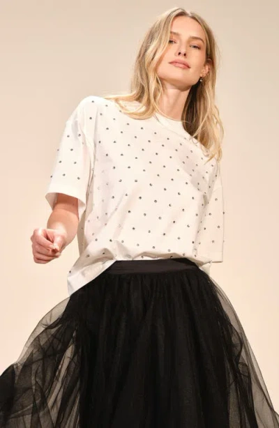 Isaac Mizrahi New York Rhinestone Stretch Cotton T-shirt In Neutral