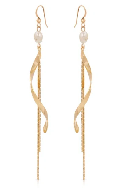 Ettika Freshwater Pearl Twisted Drop Earrings In Gold