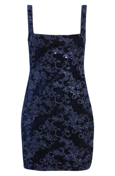 Jump Apparel Sequin Sleeveless Velvet Dress In Blue