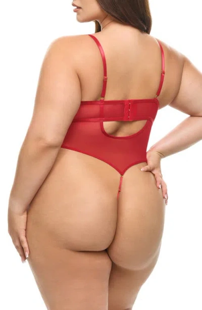 Oh La La Cheri Mariah Embroidered Mesh Teddy In Red