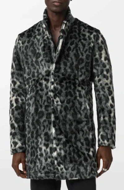 John Varvatos Templeton Leopard Print Faux Fur Topcoat In Gray