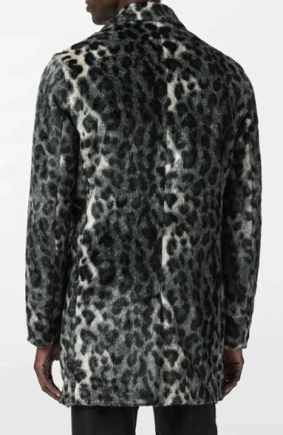 John Varvatos Templeton Leopard Print Faux Fur Topcoat In Gray