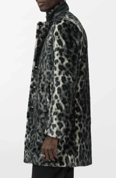 John Varvatos Templeton Leopard Print Faux Fur Topcoat In Gray