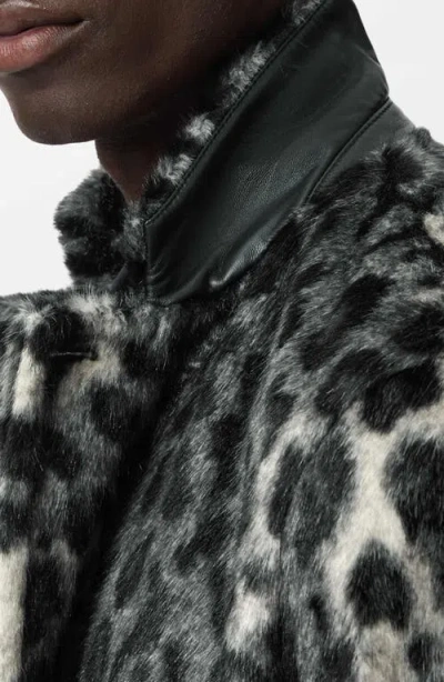 John Varvatos Templeton Leopard Print Faux Fur Topcoat In Gray