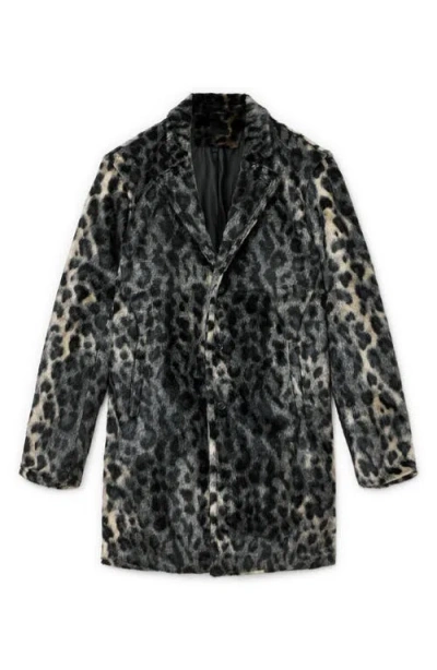 John Varvatos Templeton Leopard Print Faux Fur Topcoat In Gray