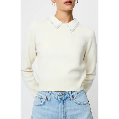 French Connection Avea Embellished Collar Sweater In White