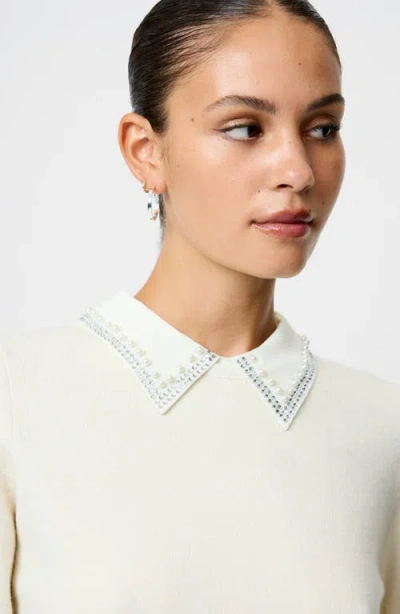 French Connection Avea Embellished Collar Sweater In White