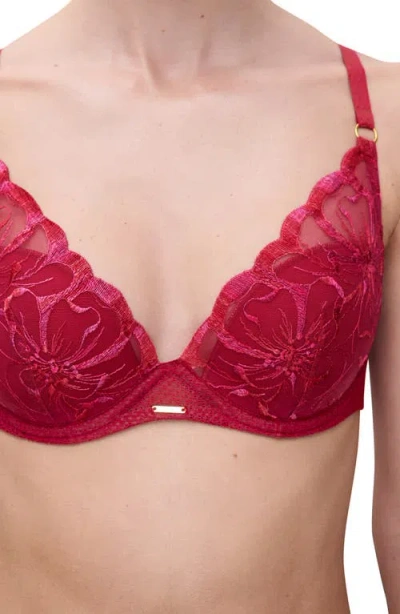 Chantelle Lingerie Fleurs Underwire Plunge Bra In Burgundy