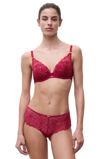 Chantelle Lingerie Fleurs Underwire Plunge Bra In Burgundy