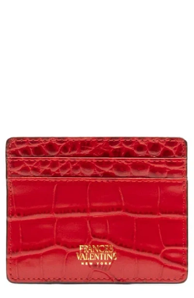 Frances Valentine Croc Embossed Leather Card Case In Red