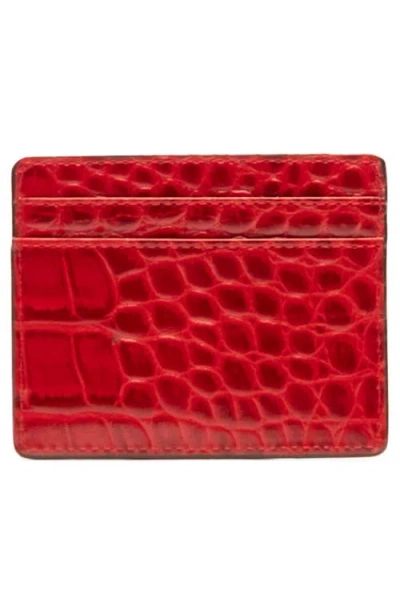 Frances Valentine Croc Embossed Leather Card Case In Red