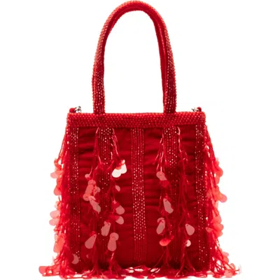 Frances Valentine Gatsby Mini Beaded & Sequin Velvet Tote Bag In Red