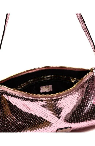 Frances Valentine Mia Snakeskin Embossed Metallic Leather Shoulder Bag In Pink