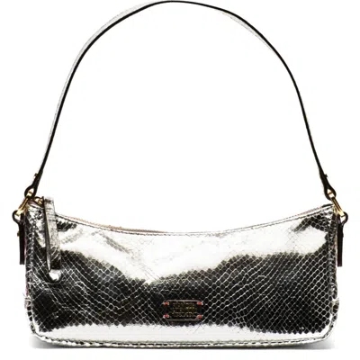 Frances Valentine Mia Snakeskin Embossed Metallic Leather Shoulder Bag In Silver