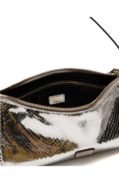 Frances Valentine Mia Snakeskin Embossed Metallic Leather Shoulder Bag In Silver