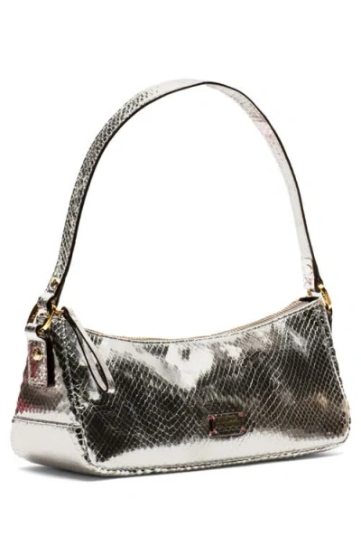 Frances Valentine Mia Snakeskin Embossed Metallic Leather Shoulder Bag In Silver