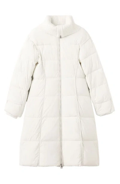 Mango Quilted Puffer Coat With Rib Insert In White