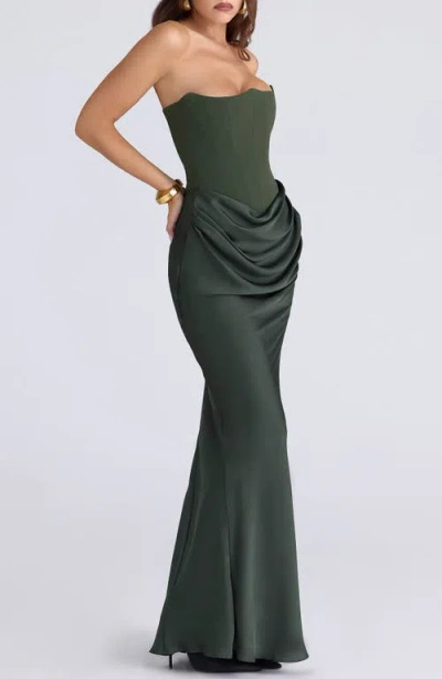 House Of Cb Persephone Strapless Evening Dress In Green