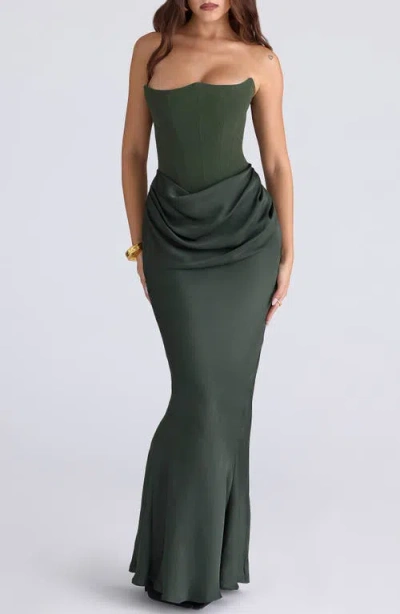 House Of Cb Persephone Strapless Evening Dress In Green