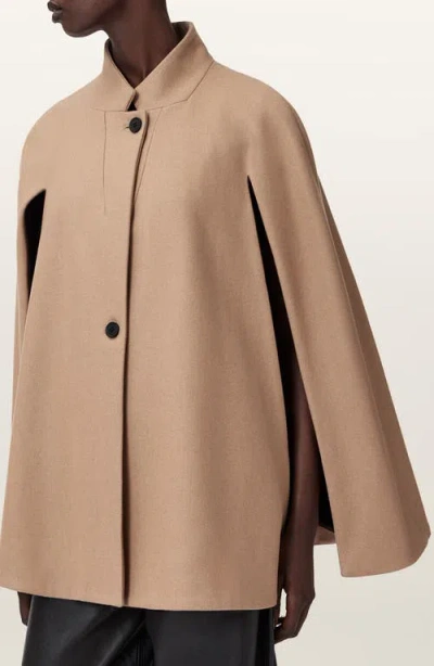Allsaints Lunis Wool Blend Cape Coat In Brown