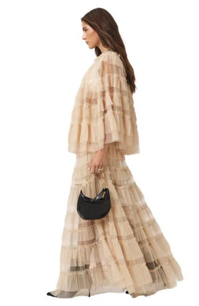 Allsaints Womens Blush Pink Aude Ruffle Woven Maxi Skirt In Neutral