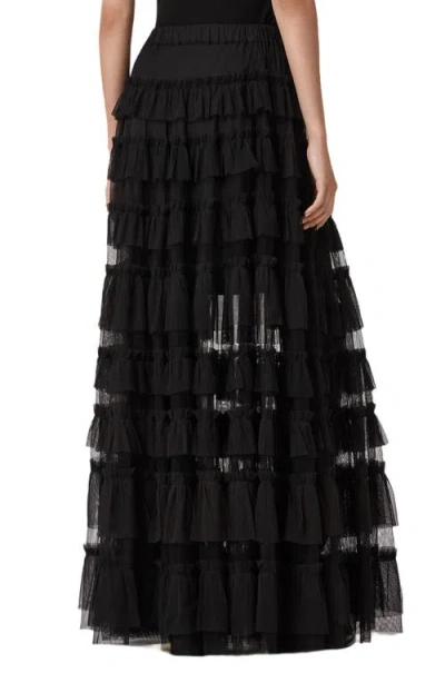 Allsaints Womens Black Arlea Elasticated-waist Lace-trim Woven Maxi Skirt In Black