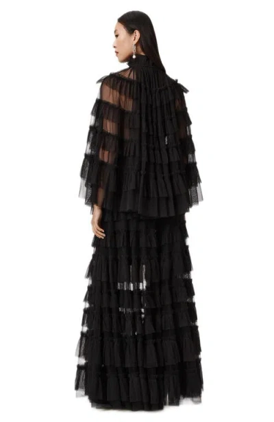 Allsaints Womens Black Arlea Elasticated-waist Lace-trim Woven Maxi Skirt In Black