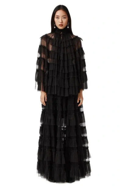 Allsaints Womens Black Arlea Elasticated-waist Lace-trim Woven Maxi Skirt In Black