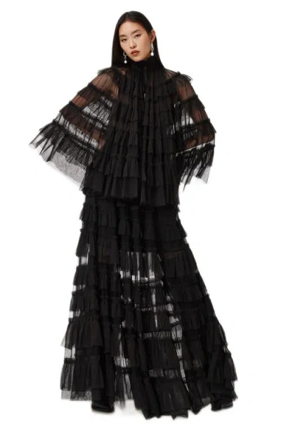 Allsaints Womens Black Arlea Elasticated-waist Lace-trim Woven Maxi Skirt In Black